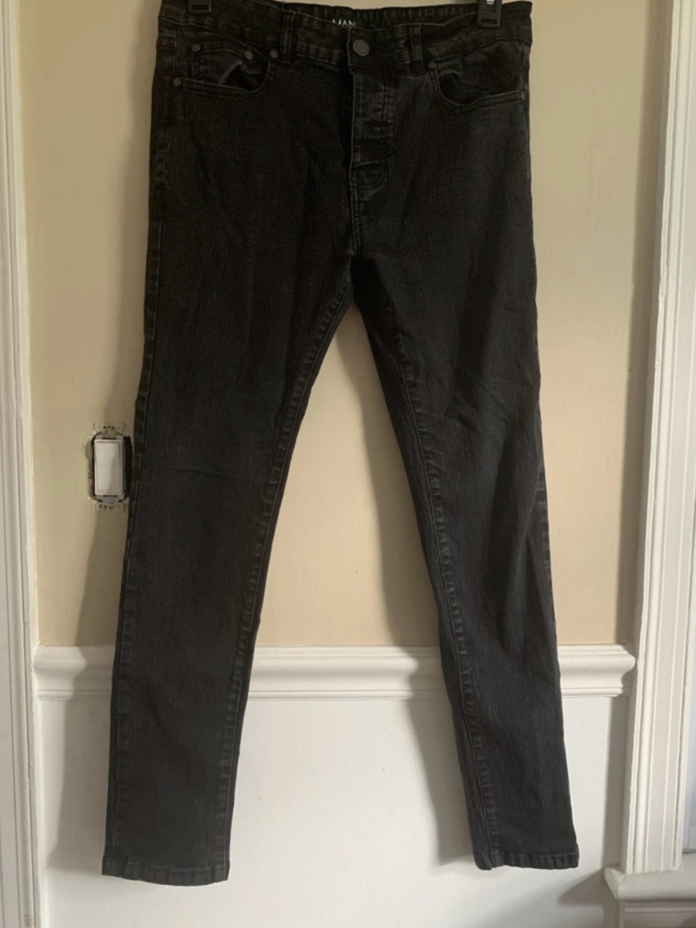 boohooMAN Washed Black Slim Skinny Tapered Denim Jeans Men’s Size 32